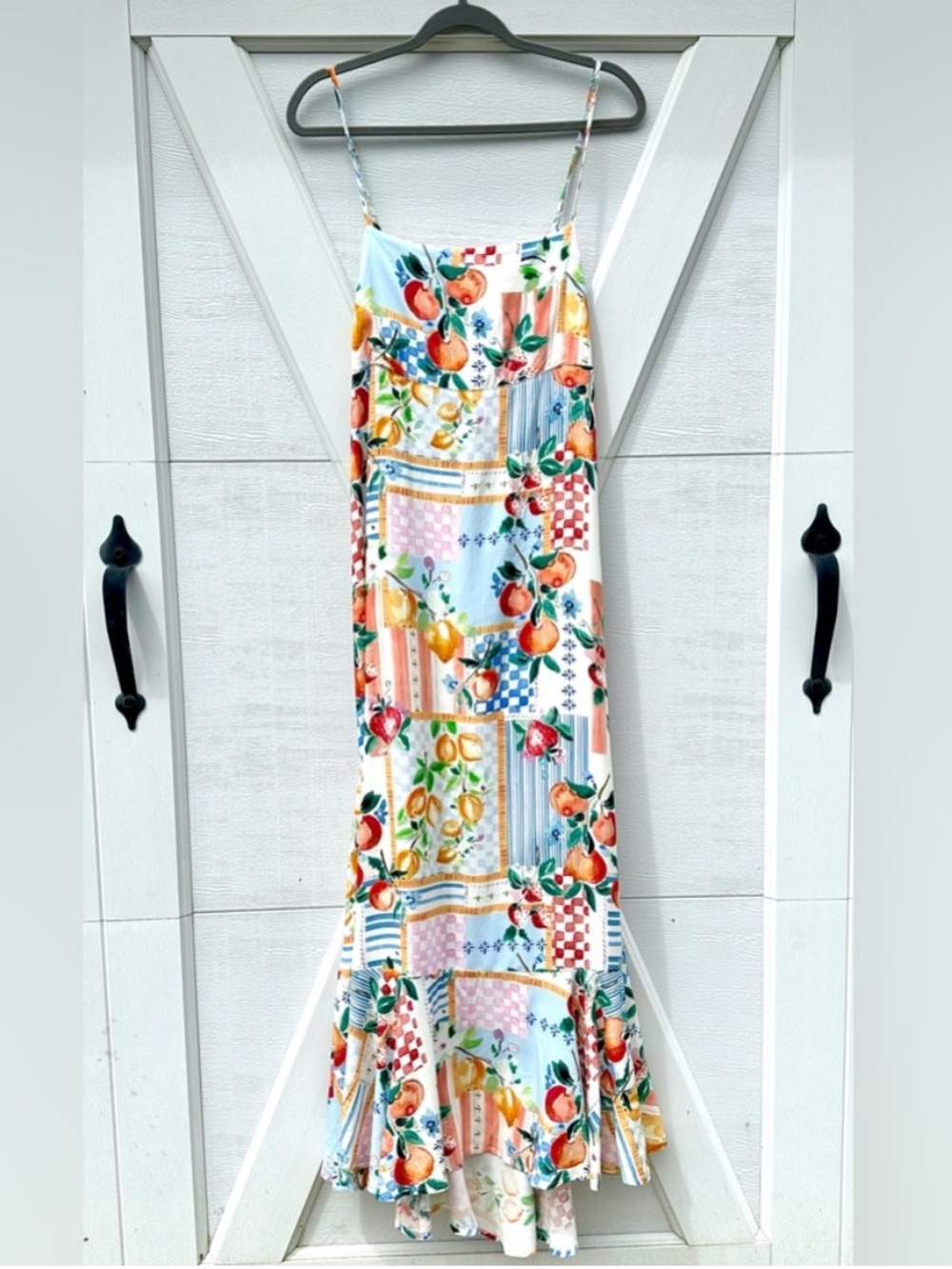 Paper Heart Fruit Patchwork Tie Back Maxi Dress Anthropologie L NWT Euro Summer - Picture 3 of 14